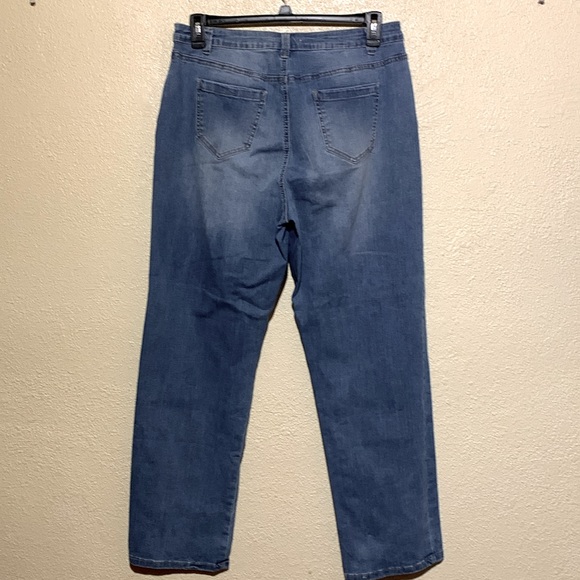 Angel Premium Jeans Pants 14 Blue Medium Wash Straight High Rise Stretchy Cotton - Picture 7 of 14